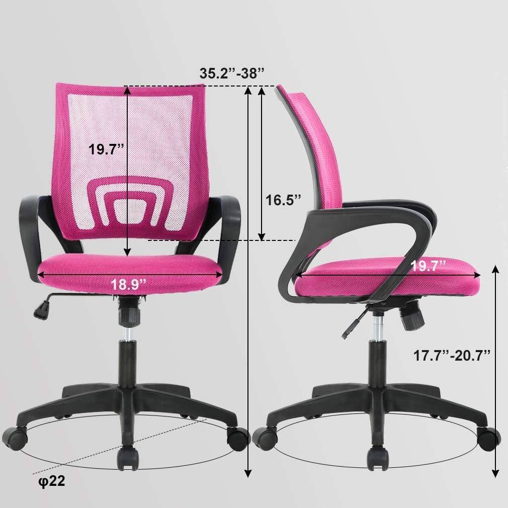 Pink Modern Mid-Back Ergonomic Mesh Office Desk Chair with Armrest on Wheels - Loft&Timber