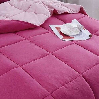 Full/Queen Traditional Microfiber Reversible 3 Piece Comforter Set in Pink - Loft&Timber