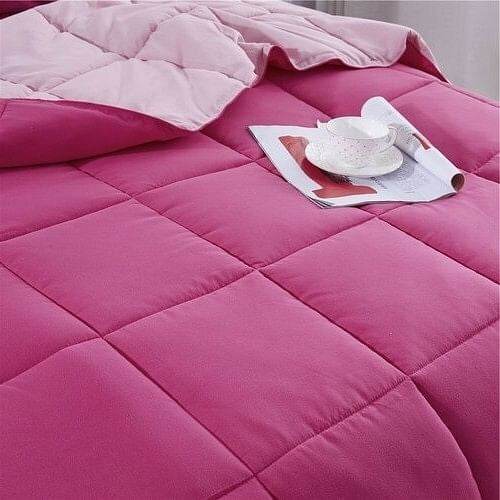 Full/Queen Traditional Microfiber Reversible 3 Piece Comforter Set in Pink - Loft&Timber