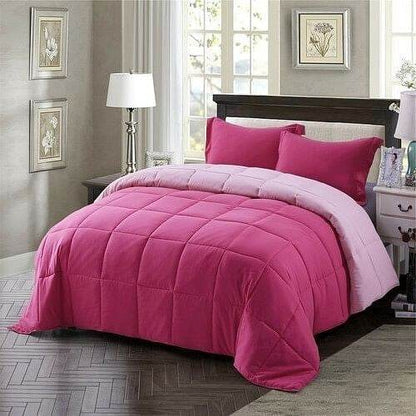 Full/Queen Traditional Microfiber Reversible 3 Piece Comforter Set in Pink - Loft&Timber
