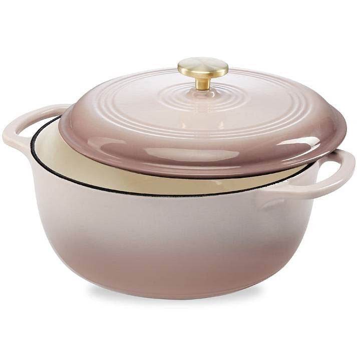 6 Quart Large Pink Beige Off-White Enamel Cast-Iron Dutch Oven Kitchen Cookware - Loft&Timber
