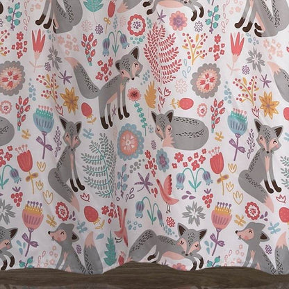 72-inch Pink Grey Teal Floral Fox Birds Polyester Shower Curtain - Loft&Timber