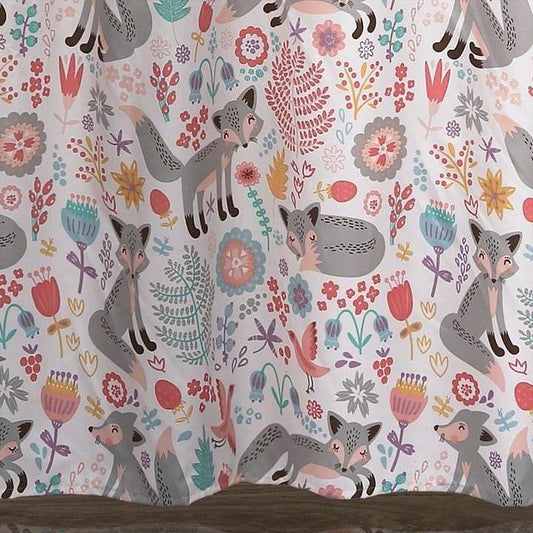 72-inch Pink Grey Teal Floral Fox Birds Polyester Shower Curtain - Loft&Timber
