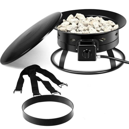 Portable Outdoor Black Metal Propane Fire Pit with Cover and Carry Kit - Loft&Timber