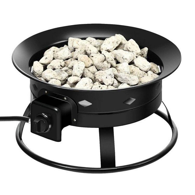 Portable Outdoor Black Metal Propane Fire Pit with Cover and Carry Kit - Loft&Timber