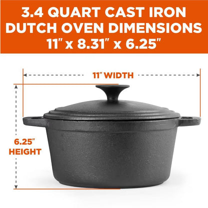 3.4 Quart Pre-Seasonded Cast Iron Dutch Oven with Handles and Lid-4