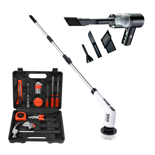 🛠️ Handy Solutions 16-Piece Tool Kit + Cordless Power Scrubber + 2-in-1 Mini Wireless Vacuum & Air Duster Bundle 🌟 - Loft&Timber