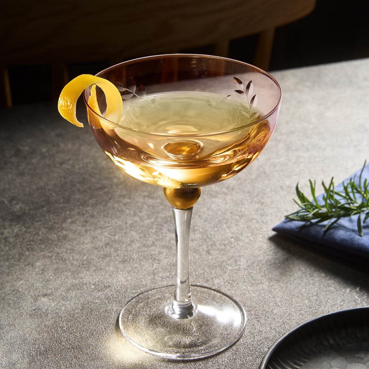 Colored Coupe Art Deco Glasses, Gold | Set of 4 | 8 oz Classic Cocktail Glassware for Champagne, Martini, Manhattan, Sidecar, Crystal Speakeasy Style Goblets Stems (Pink) - Loft&Timber