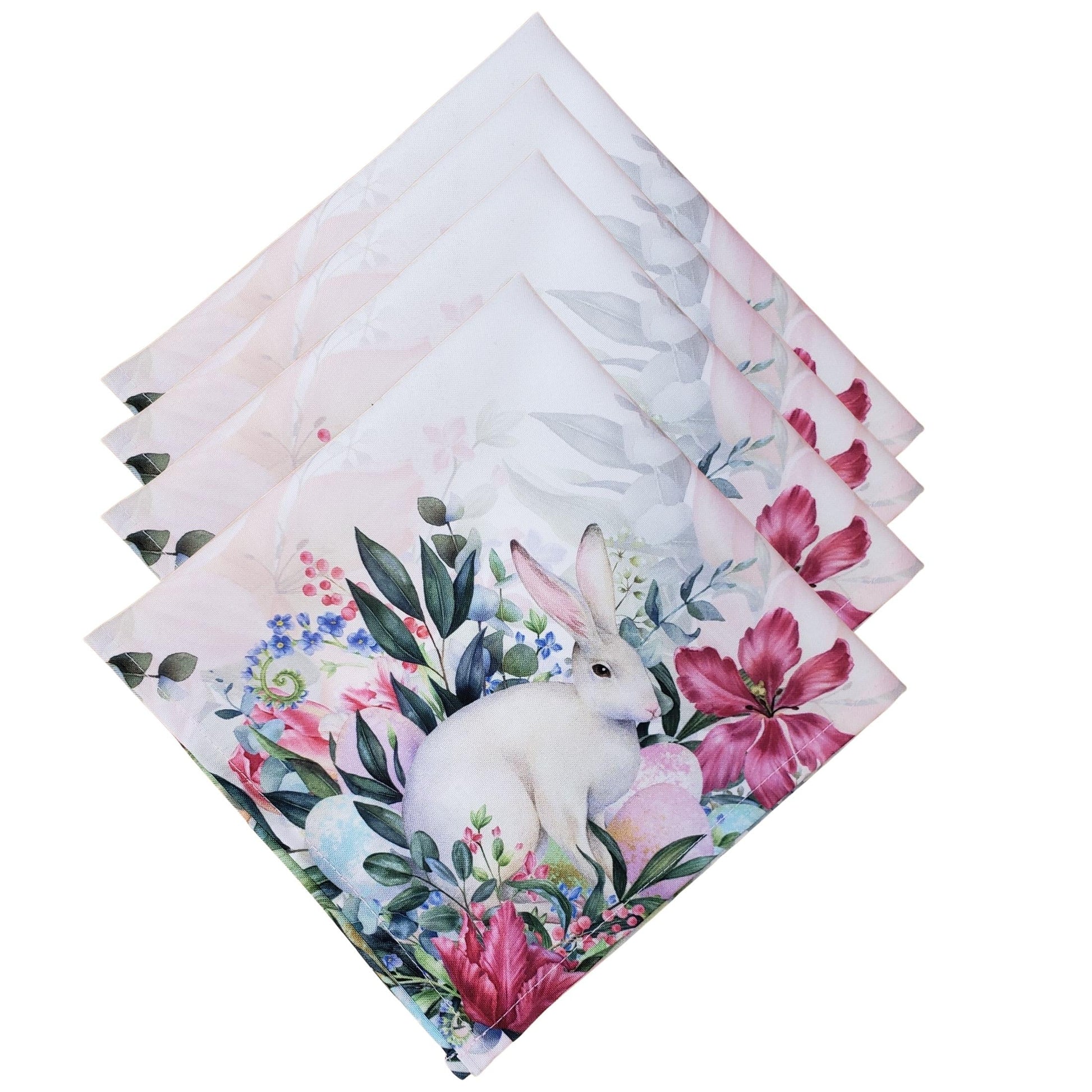 Charlo's Easter Synthetic Cloth Napkins Bunny and Birds Reusable Durable 16" x 16" - Loft&Timber