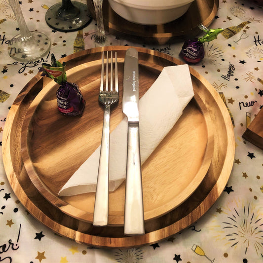 Zavis Green Acacia Wood Round Stackable Plate / Platter 12" | Dishwasher Safe - Loft&Timber