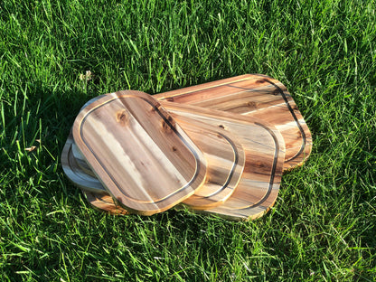 [ Set of 3 ] Zavis Green Acacia Wood Serving Rounded Cutting Board With Juice Groove 12" X 8" | Dishwasher Safe - Loft&Timber