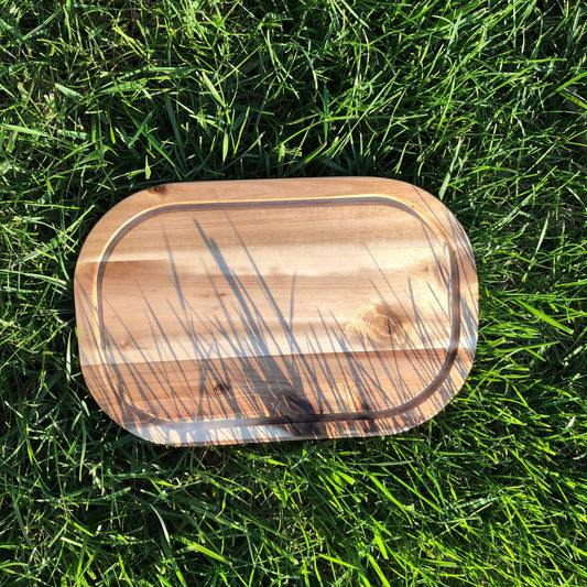 [ Set of 3 ] Zavis Green Acacia Wood Serving Rounded Cutting Board With Juice Groove 12" X 8" | Dishwasher Safe - Loft&Timber