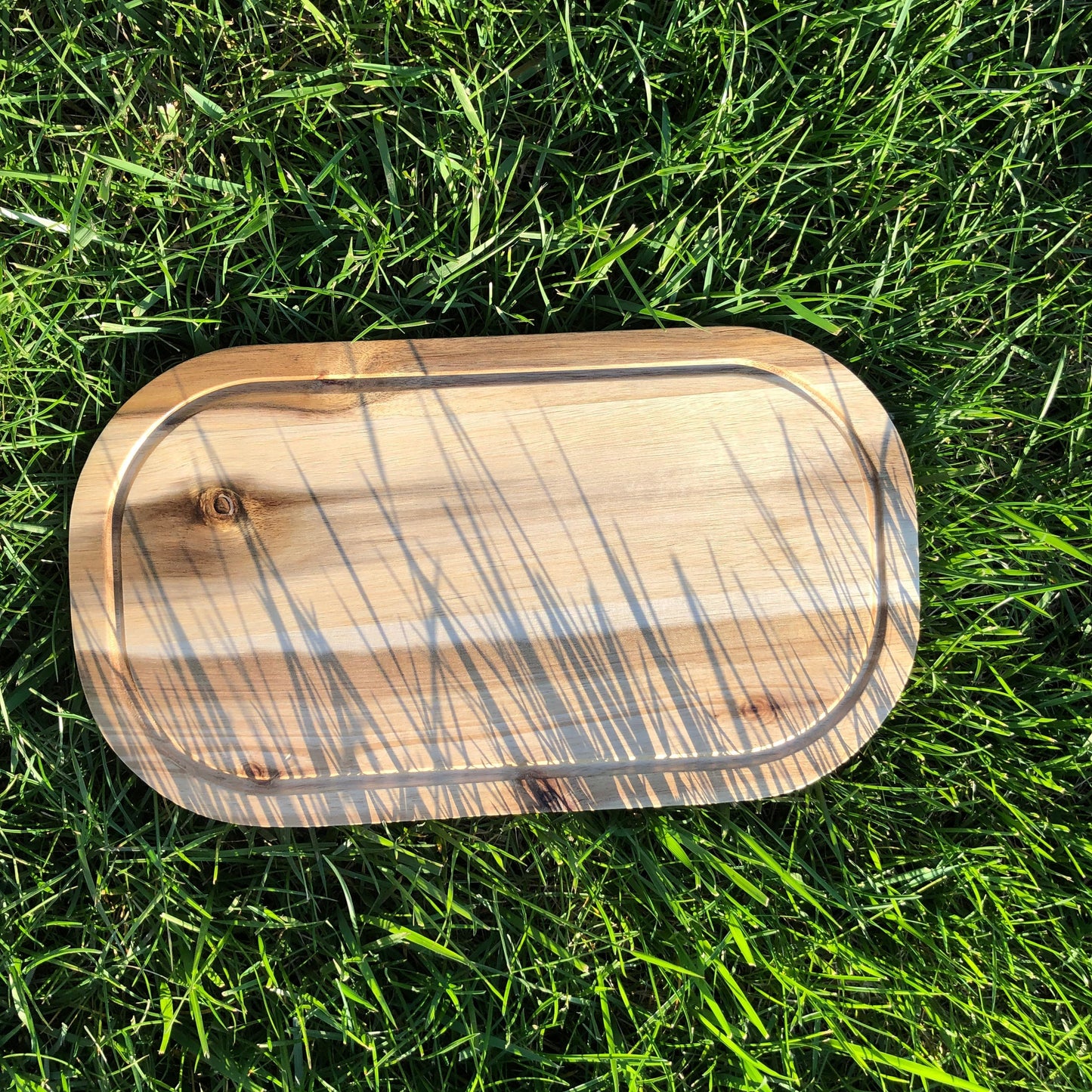 [ Set of 3 ] Zavis Green Acacia Wood Serving Rounded Cutting Board With Juice Groove 14" X 8" | Dishwasher Safe - Loft&Timber