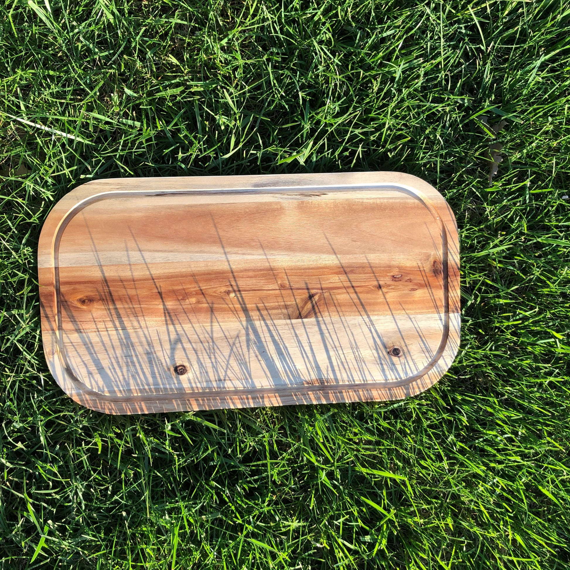 [ Set of 3 ] Zavis Green Acacia Wood Serving Rounded Cutting Board With Juice Groove 18" X 10" | Dishwasher Safe - Loft&Timber