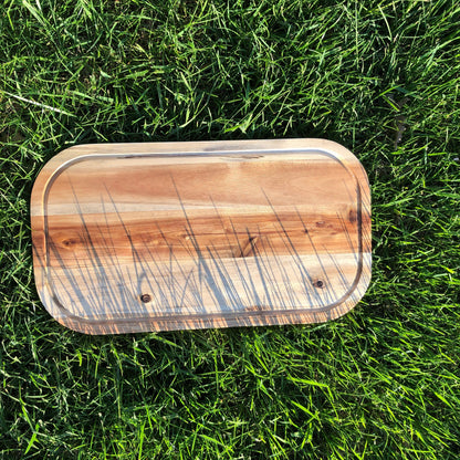 [ Set of 3 ] Zavis Green Acacia Wood Serving Rounded Cutting Board With Juice Groove 18" X 10" | Dishwasher Safe - Loft&Timber