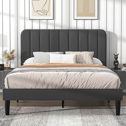 Queen size Dark Grey Upholstered Platform Bed Frame with Headboard - Loft&Timber