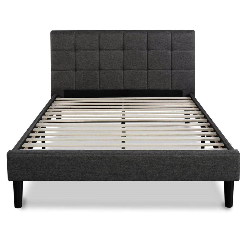 Queen size Modern Classic Dark Grey Upholstered Platform Bed with Headboard - Loft&Timber