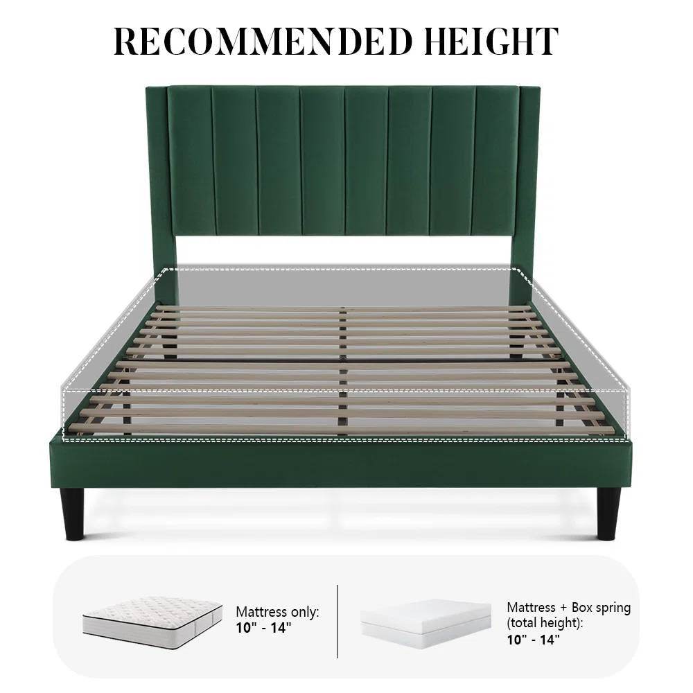 Queen size Green Velvet Upholstered Platform Bed Frame with Headboard - Loft&Timber