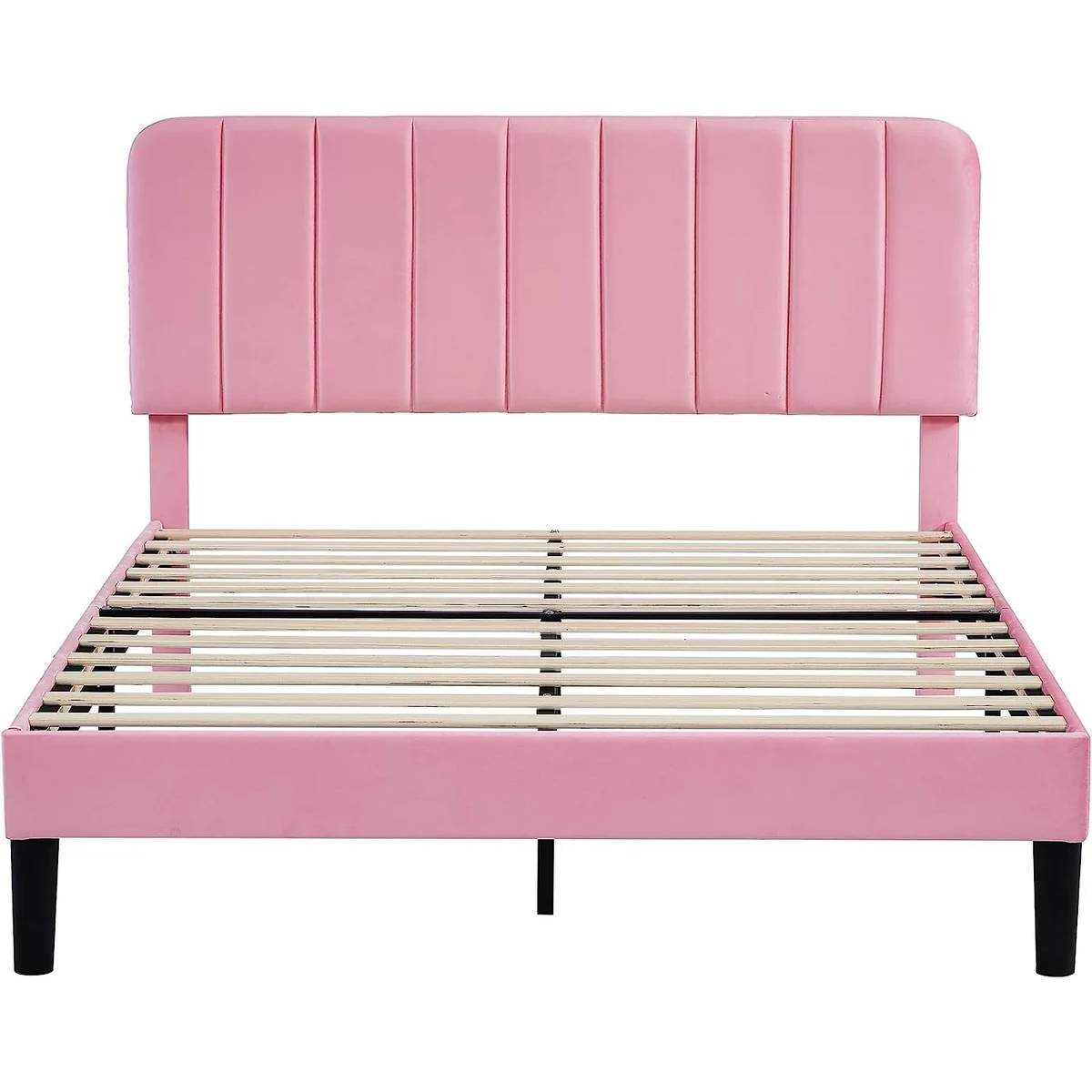 Queen size Pink Upholstered Platform Bed Frame with Headboard - Loft&Timber