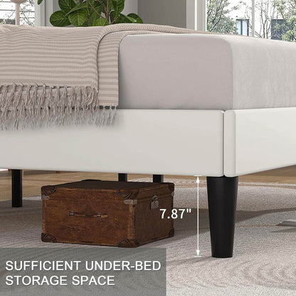 Queen size White Upholstered Platform Bed Frame with Headboard - Loft&Timber