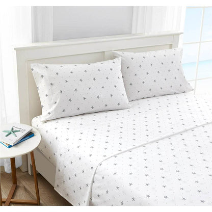 Queen size Coastal Beach Starfish White Navy Red 100-Percent Cotton Sheet Set - Loft&Timber