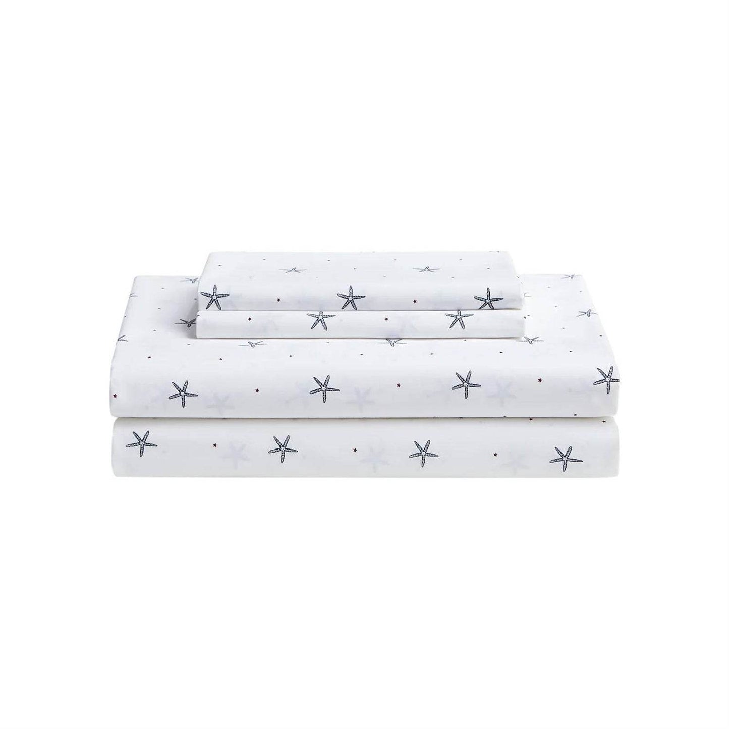 Queen size Coastal Beach Starfish White Navy Red 100-Percent Cotton Sheet Set - Loft&Timber