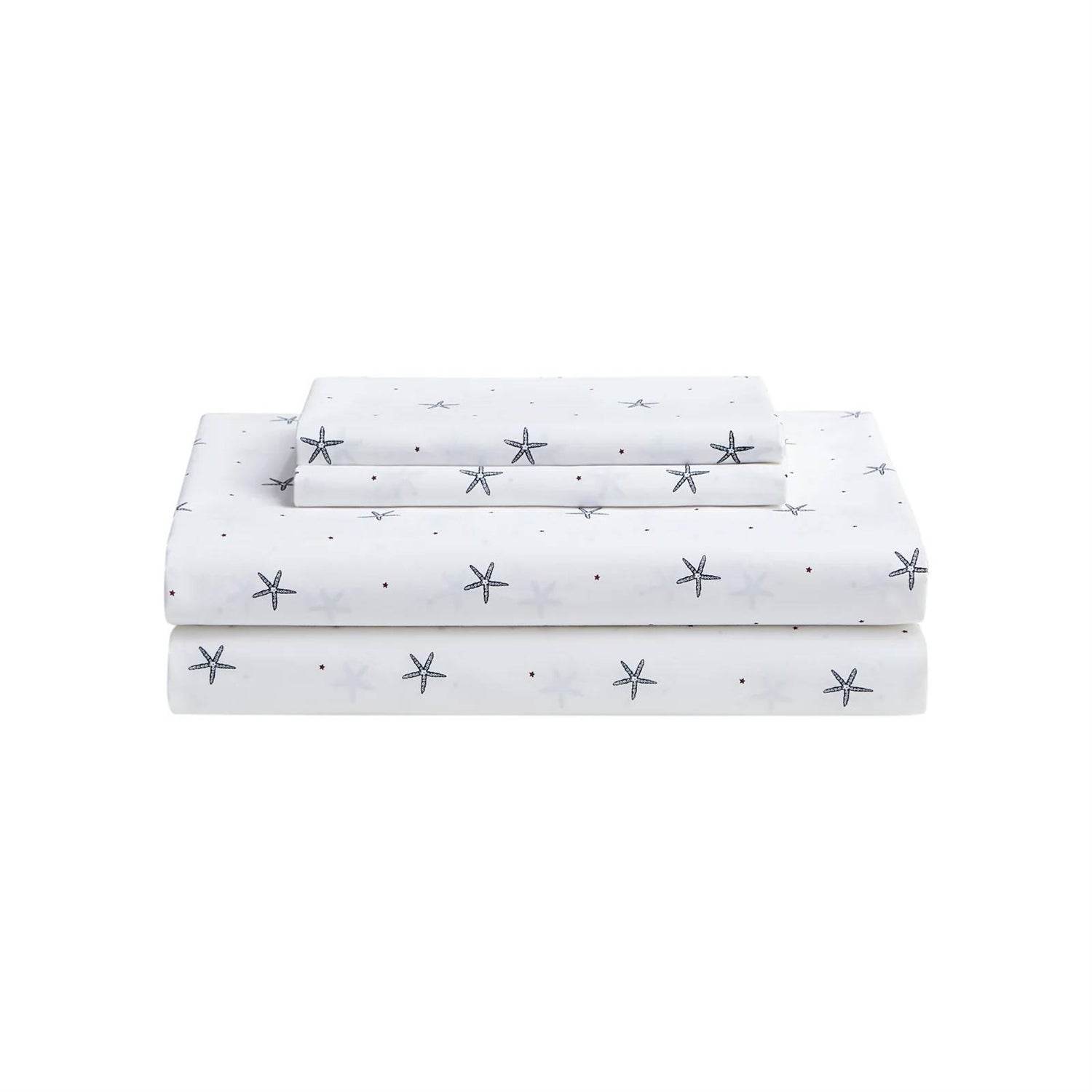 Queen size Coastal Beach Starfish White Navy Red 100-Percent Cotton Sheet Set - Loft&Timber