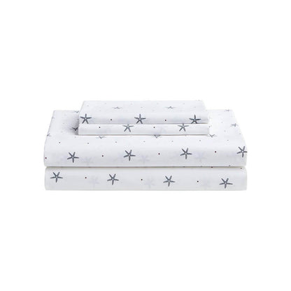 Queen size Coastal Beach Starfish White Navy Red 100-Percent Cotton Sheet Set - Loft&Timber