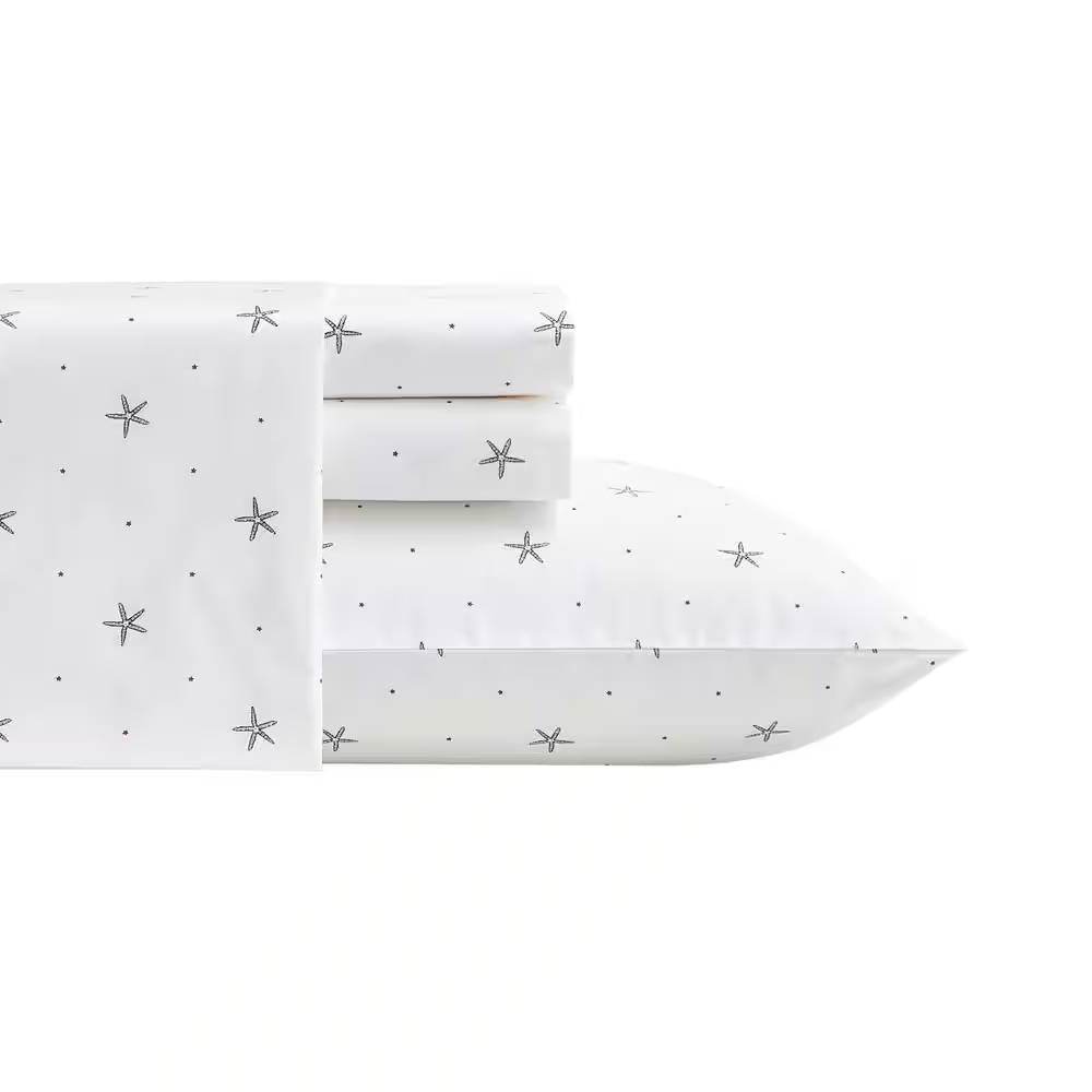 Queen size Coastal Beach Starfish White Navy Red 100-Percent Cotton Sheet Set - Loft&Timber