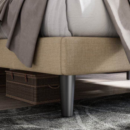 Queen Adjustable Height Platform Bed Frame with Beige Upholstered Headboard - Loft&Timber