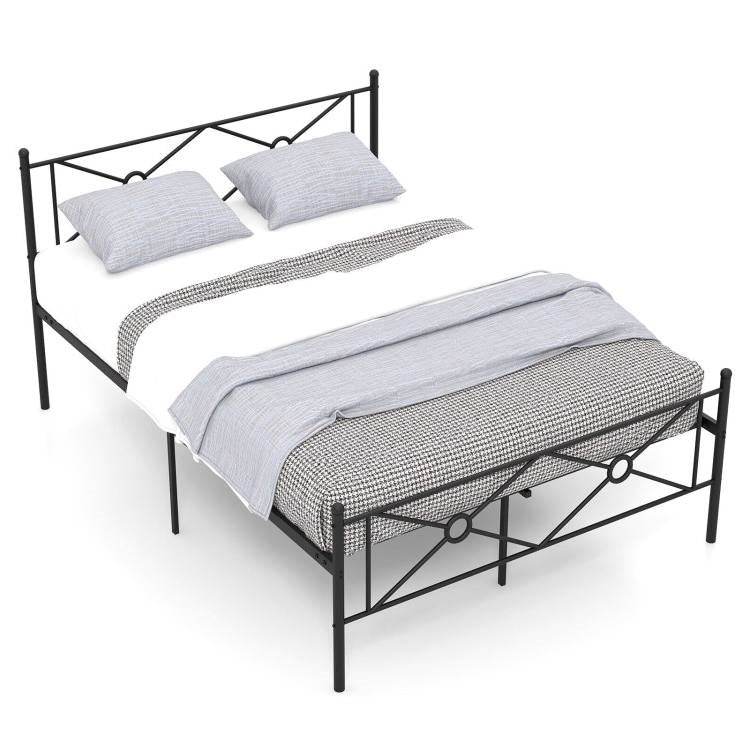 Queen Size Modern Black Metal Headboard & Footboard Platform Bed Frame - Loft&Timber
