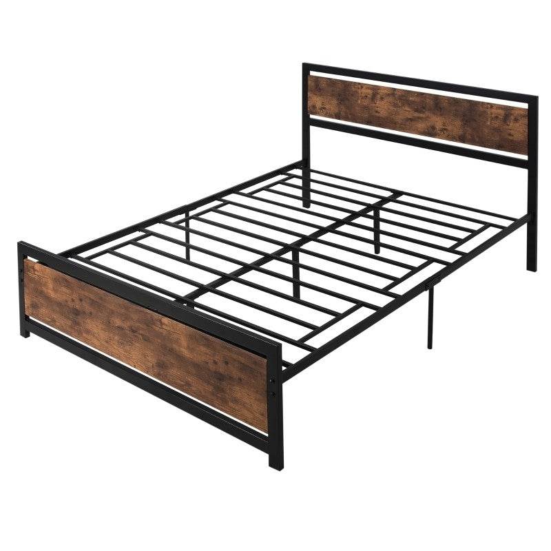 Queen Size FarmHouse Metal Wood Platform Bed Headboard Footboard - Loft&Timber