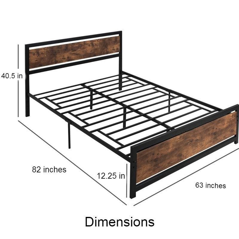 Queen Size FarmHouse Metal Wood Platform Bed Headboard Footboard - Loft&Timber