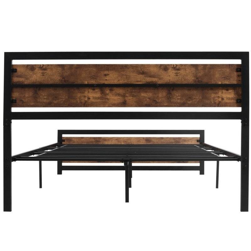 Queen Size FarmHouse Metal Wood Platform Bed Headboard Footboard - Loft&Timber