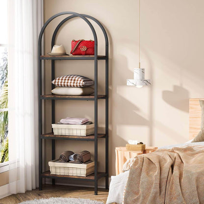 Modern Industrial Metal Wood Display Rack Bookcase with 4 Storage Shelves - Loft&Timber