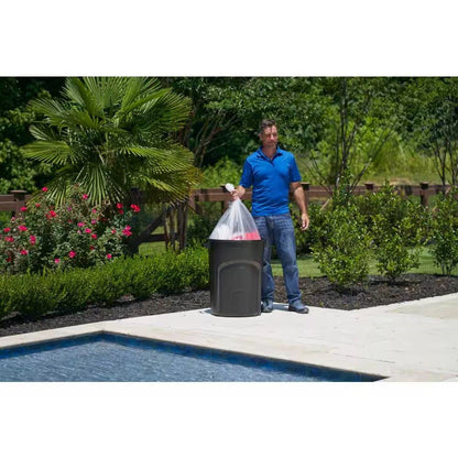 32-Gallon Black Plastic Indoor Outdoor Trash Can with Lid - Made in USA-4