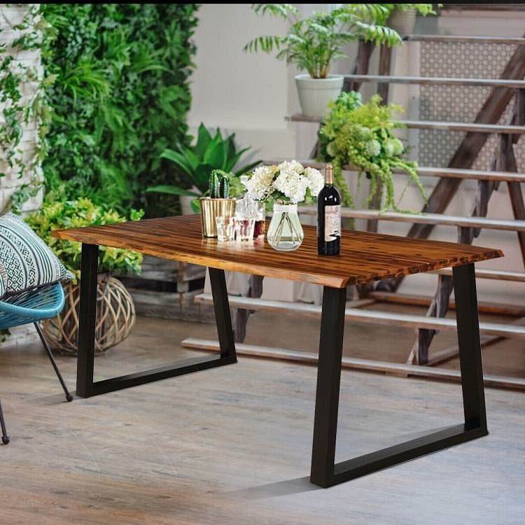 Modern Indoor Outdoor Metal Frame Wood Top Patio or Kitchen Dining Table-0