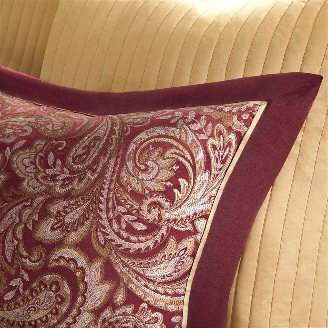 King 12 Piece Cotton Polyester Comforter Set Red Gold Paisley - Loft&Timber