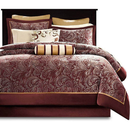 King 12 Piece Cotton Polyester Comforter Set Red Gold Paisley - Loft&Timber