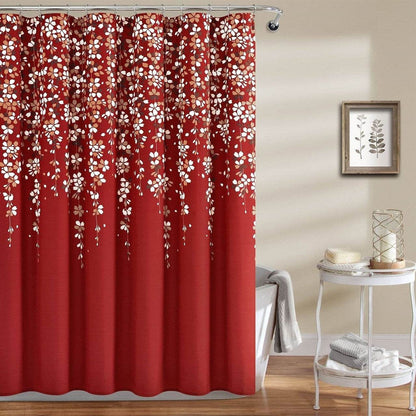 72-inch Red White and Flowers Vines Floral Shower Curtain - Loft&Timber