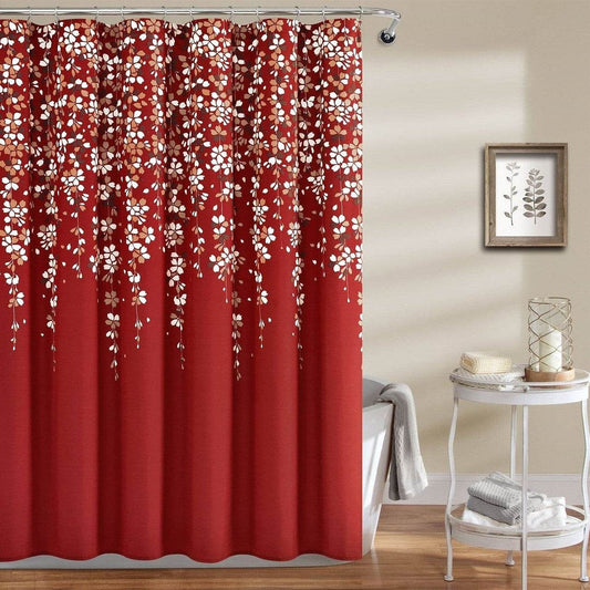 72-inch Red White and Flowers Vines Floral Shower Curtain - Loft&Timber