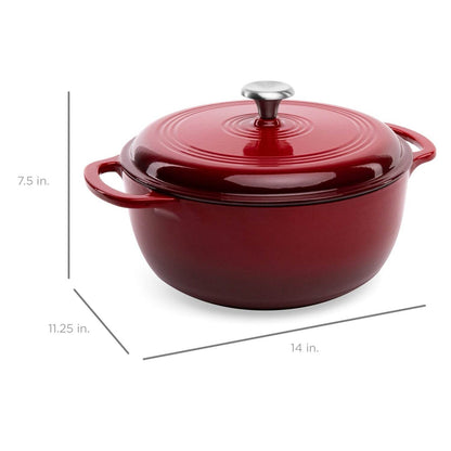 6 Quart Large Red Enamel Cast-Iron Dutch Oven Kitchen Cookware - Loft&Timber