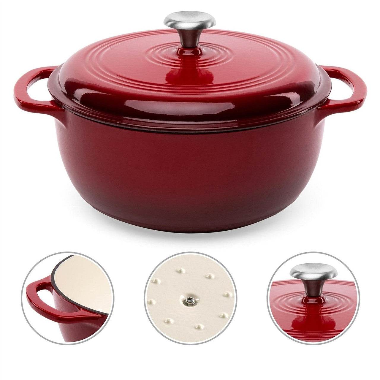 6 Quart Large Red Enamel Cast-Iron Dutch Oven Kitchen Cookware - Loft&Timber