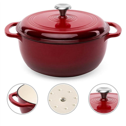 6 Quart Large Red Enamel Cast-Iron Dutch Oven Kitchen Cookware - Loft&Timber