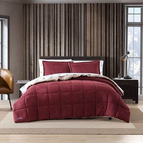 Twin Plush Sherpa Reversible Micro Suede Comforter Set in Marron - Loft&Timber
