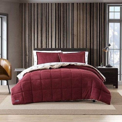 Twin Plush Sherpa Reversible Micro Suede Comforter Set in Marron - Loft&Timber