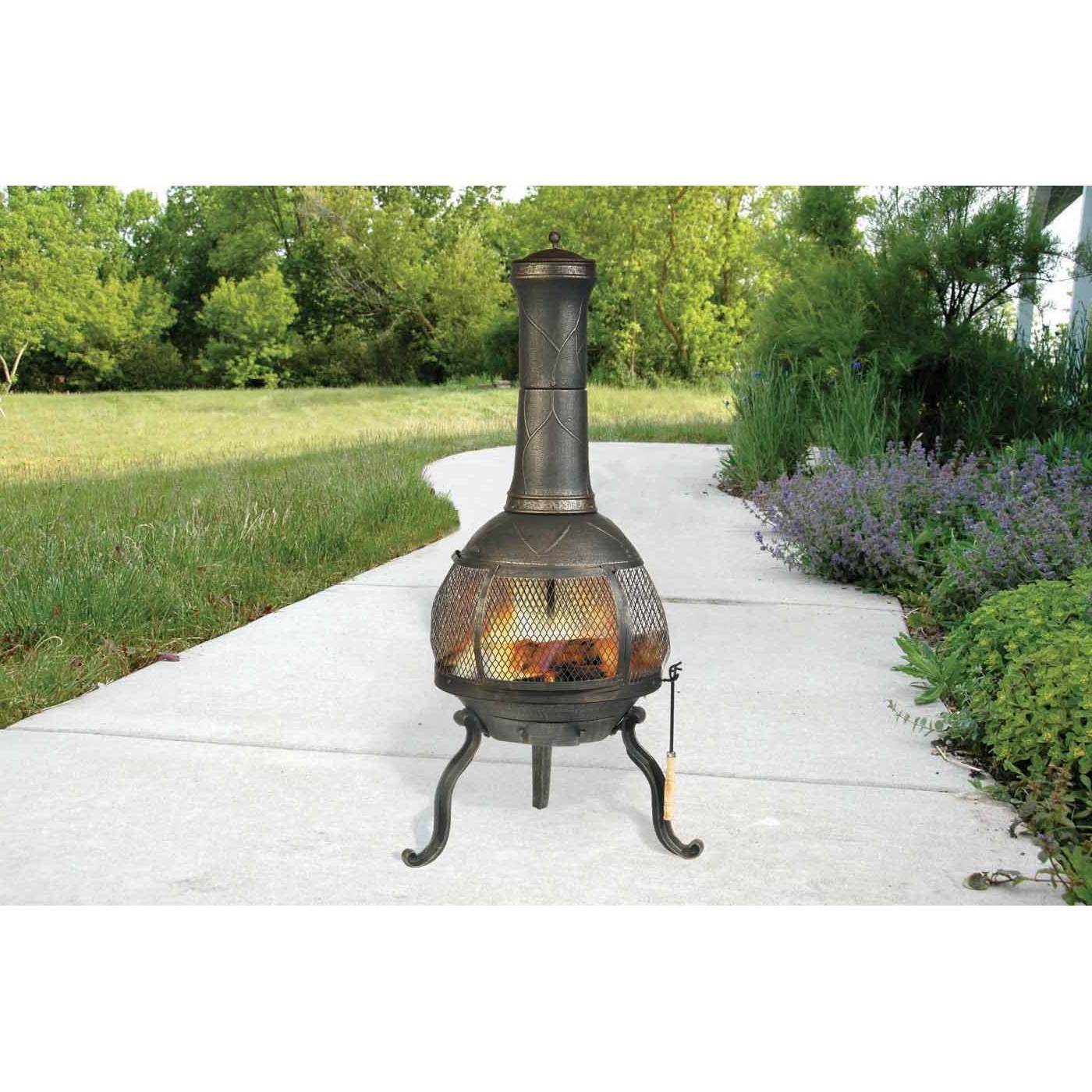 Rustic Outdoor Steel Cast Iron Chimenea Wood Fire Pit - Loft&Timber