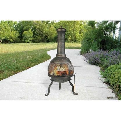 Rustic Outdoor Steel Cast Iron Chimenea Wood Fire Pit - Loft&Timber