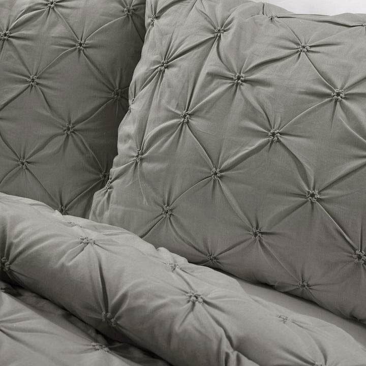 King Size Soft Pleated Grey Cotton 3 Piece Comforter Set - Loft&Timber
