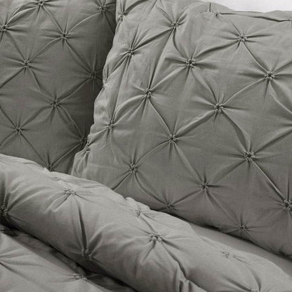 King Size Soft Pleated Grey Cotton 3 Piece Comforter Set - Loft&Timber